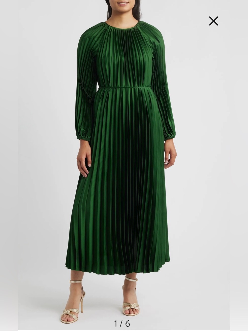 Julia Jordan Deep Green satin Pleated Long-Sleeve Midi Dress
